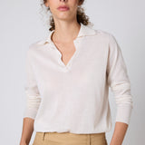 Sweater Cashmere Cuello Polo Crudo