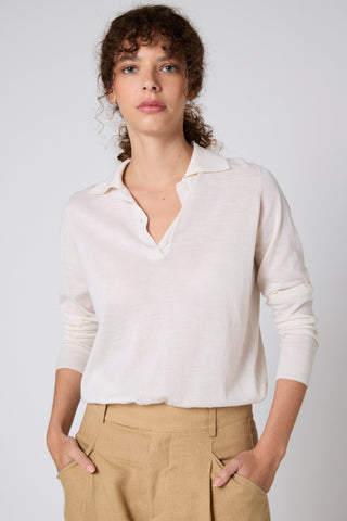 Sweater Cashmere Cuello Polo Crudo
