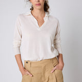Sweater Cashmere Cuello Polo Crudo