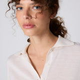 Sweater Cashmere Cuello Polo Crudo