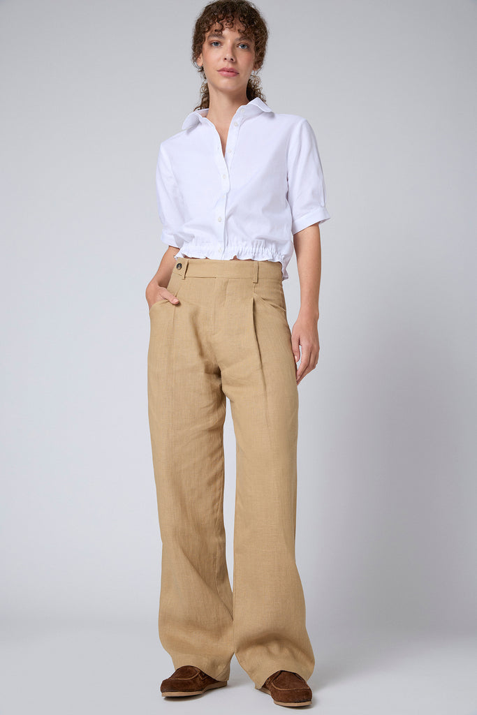 Pantalón Cristina Lino Stonewashed Camel