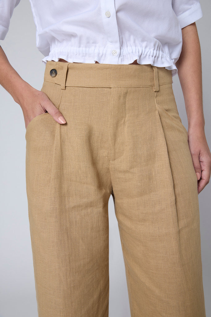Pantalón Cristina Lino Stonewashed Camel