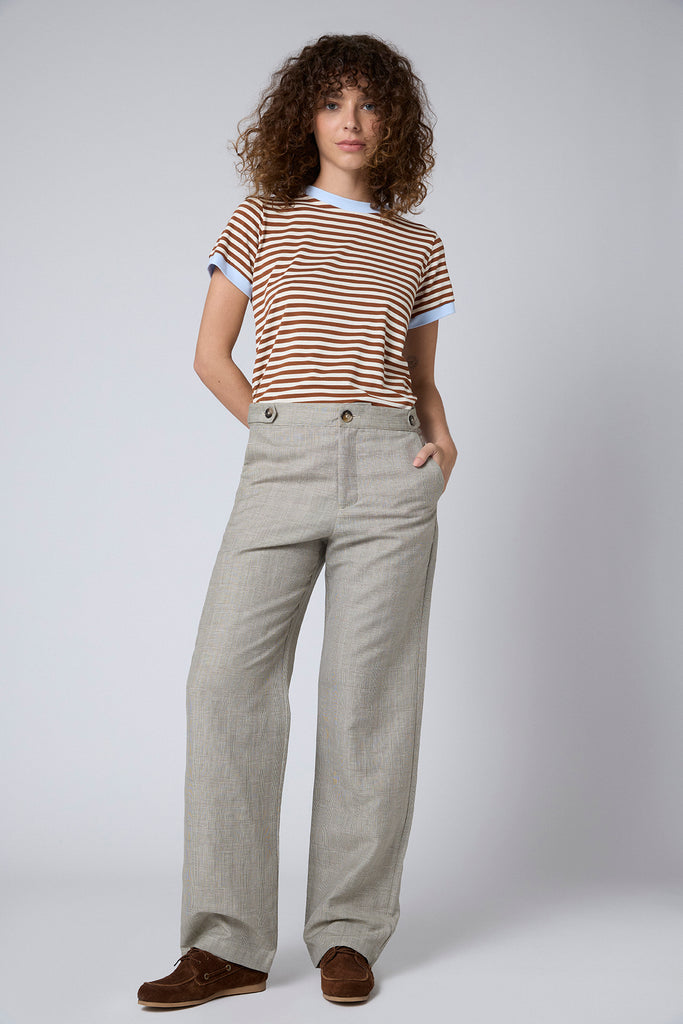 Pantalón Kusi Lino Príncipe de Gales Beige