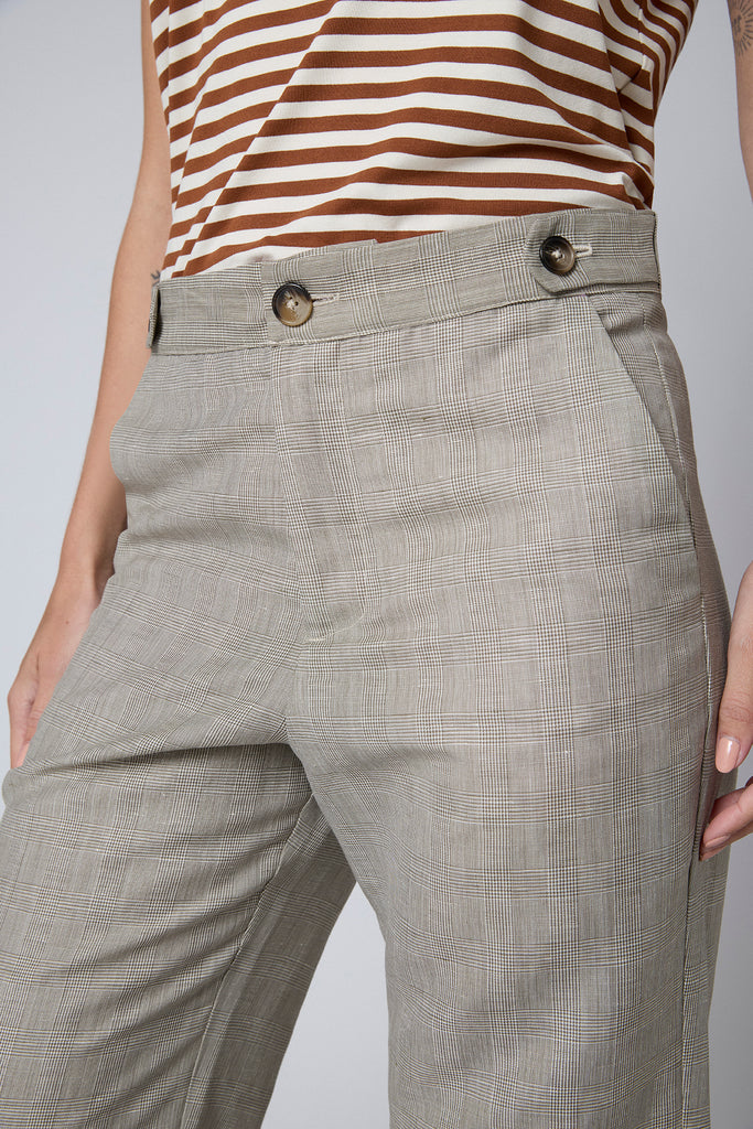 Pantalón Kusi Lino Príncipe de Gales Beige