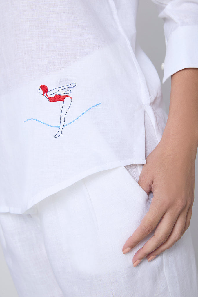 Camisa Henley Lino Blanca