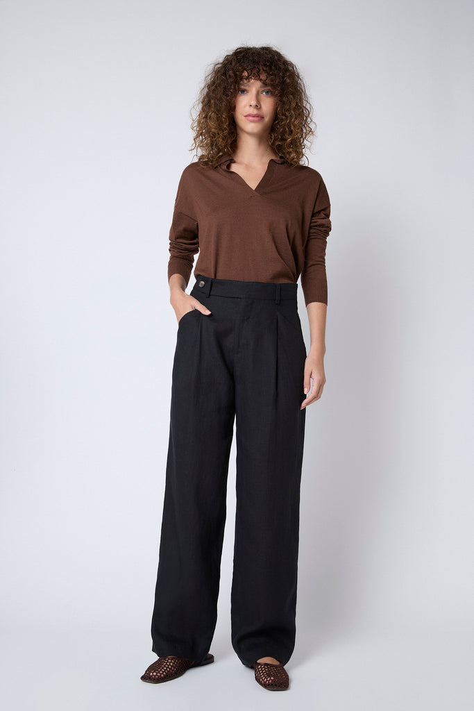 Pantalón Cristina Lino Stonewashed Negro