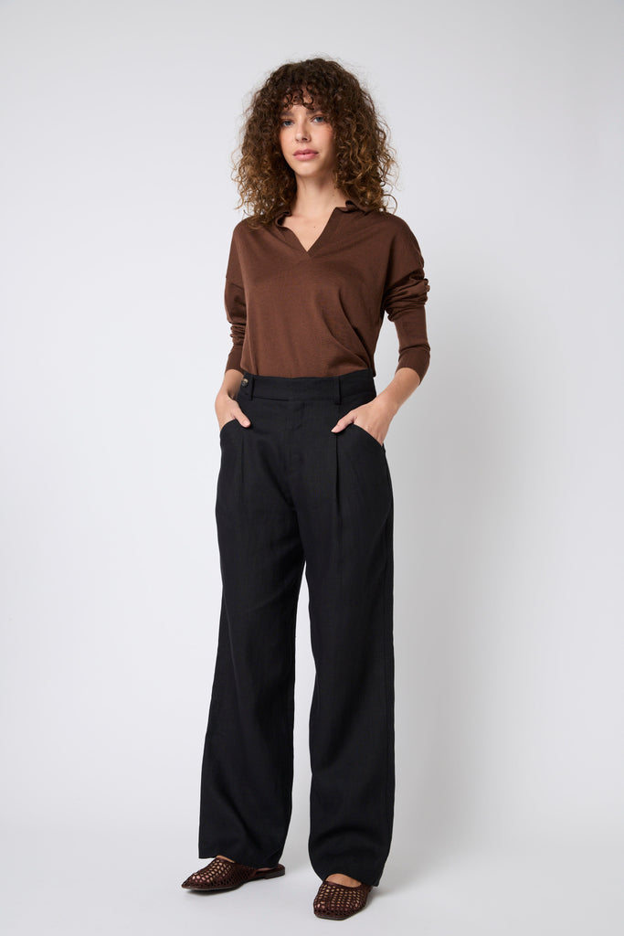 Sweater Cashmere Cuello Polo Chocolate