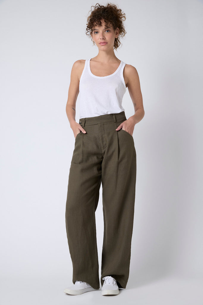 Pantalón Cristina Lino Stonewashed Verde