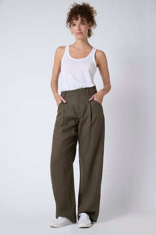 Pantalón Cristina Lino Stonewashed Verde