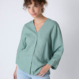 Camisa Sakai Lino Verde con Vivo Plata