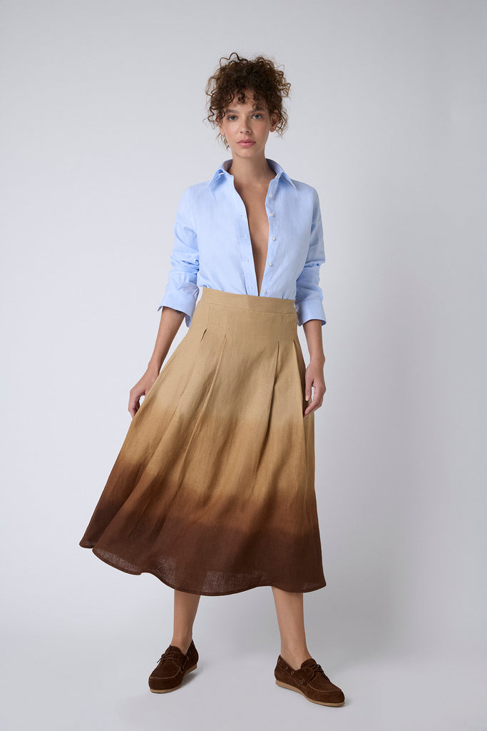 Pollera Victoria Lino Camel Degrade Chocolate