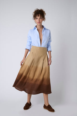 Pollera Victoria Lino Camel Degrade Chocolate