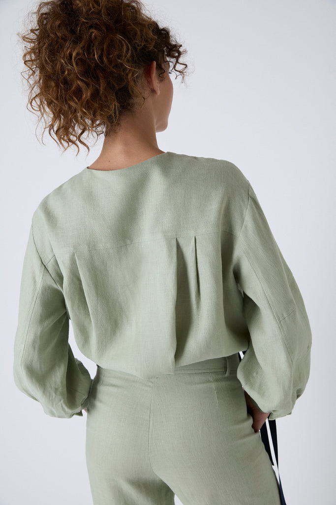 Chaqueta Canarias Lino Stonewashed Matcha