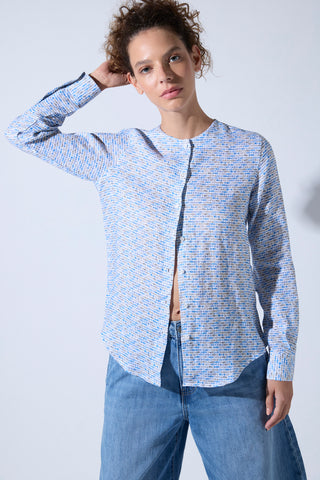 Camisa Paloma Estampado Sardinas Celeste y Gris