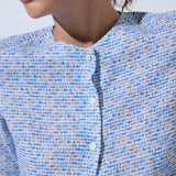 Camisa Paloma Estampado Sardinas Celeste y Gris
