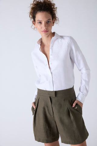 Bermuda Lino Stonewashed Verde Militar