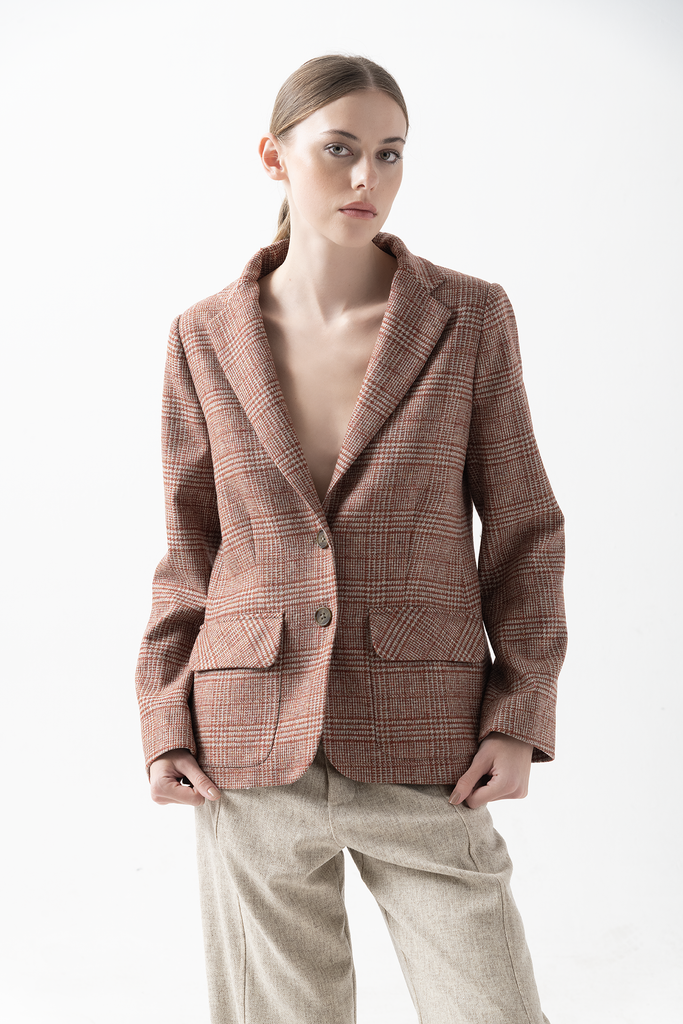 Blazer Vik Lana Príncipe de Gales Terracota