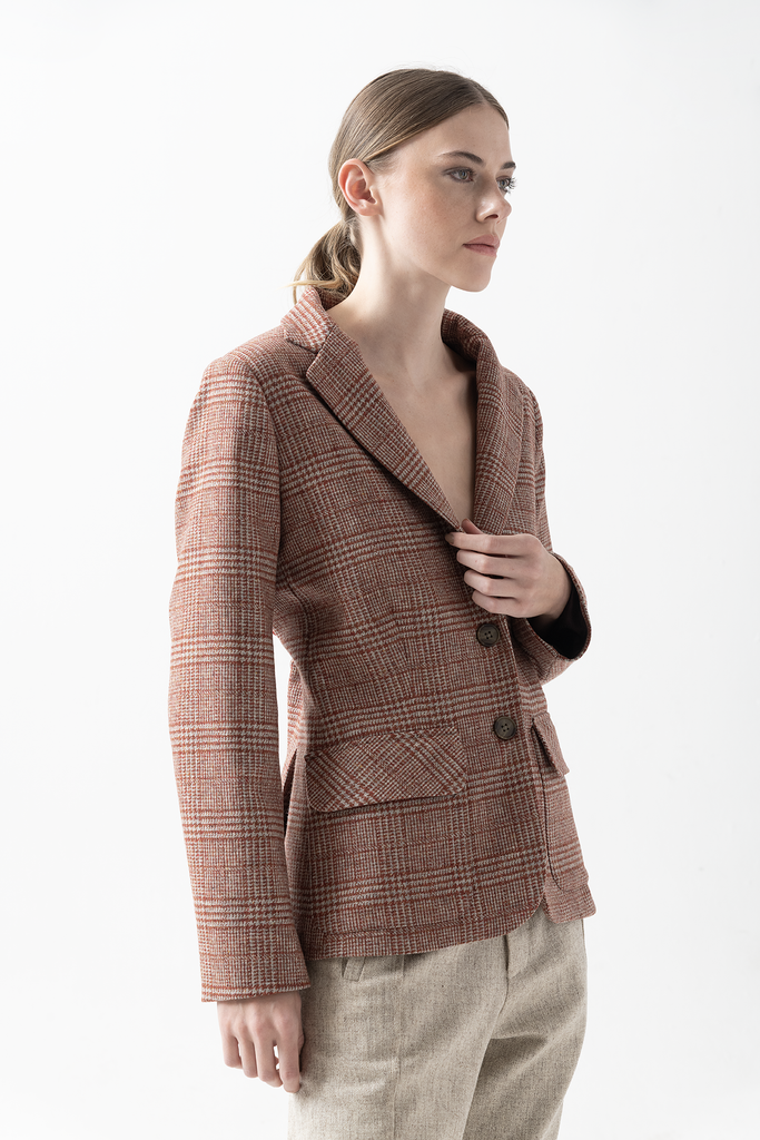 Blazer Vik Lana Príncipe de Gales Terracota