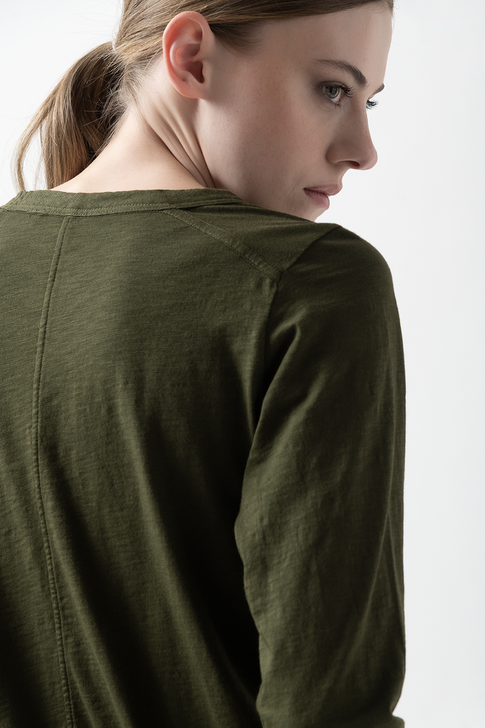 Polera Algodón Pima C/R Manga Larga Verde