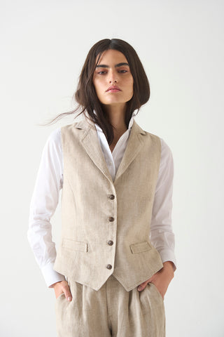 Gilet Oliver Lino Irlandés Espiga Taupe