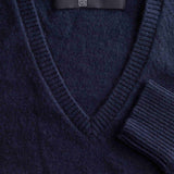 Sweater Cashmere Cuello V Azul Marino
