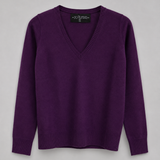 Sweater Cashmere Cuello V Morado